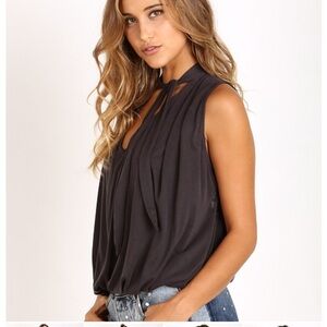 Free People Forget Me Knot Top Washed Black